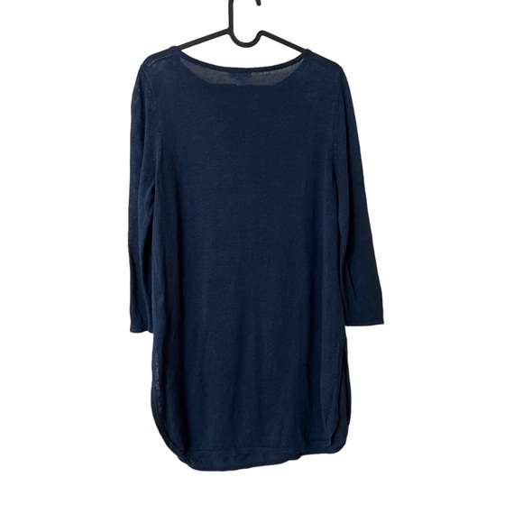 J. Jill navy blue blue summery linen blend wide scoop neck tunic top / sweater - Picture 3 of 7